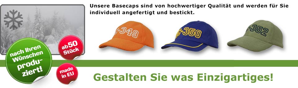 Unsere Racingcaps sind von hochwertiger Qualität und werden für Sie individuell angefertigt und bestickt. Schon ab 30 Stück. Über 400 Basecap-Modelle.